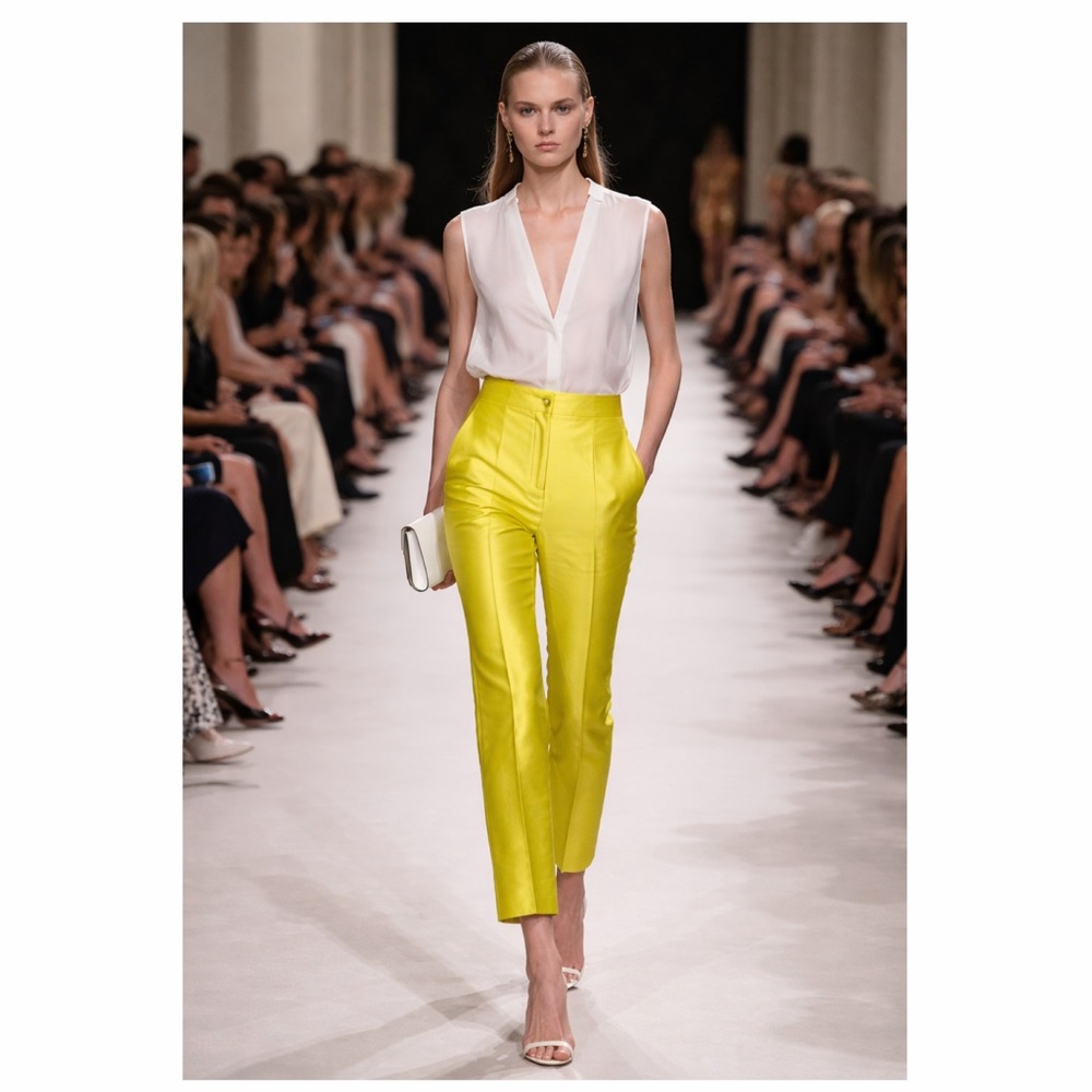 VALENTINO Mikado Silk Blend Pants Chartreuse Yellow Green IT40 US4 NWT ⚪️ - Picture 2 of 14